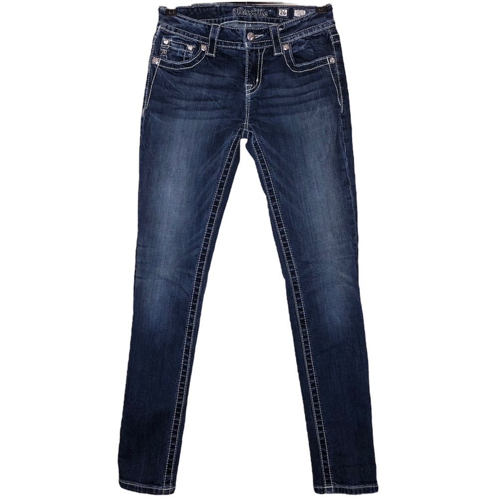 Miss ME mid rise skinny cross pocket bling sequin jeans womens sz 26x30